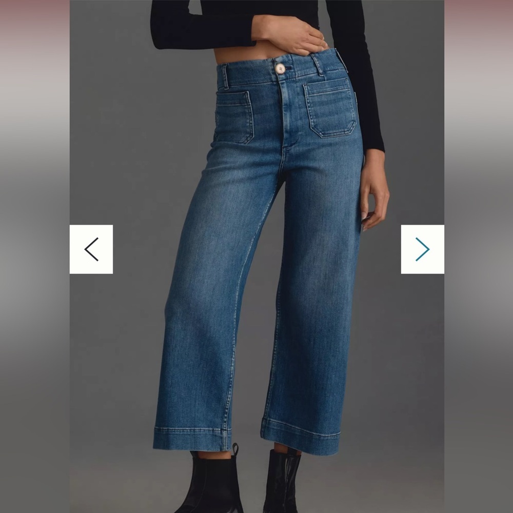 Anthropologie The Colette Cropped High-Rise Wide-Leg Jeans 27 DENIM MEDIUM BLUE